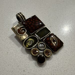 Vintage Premier Design Antique Brass Mosaic Style Gallery Pendant Necklace
